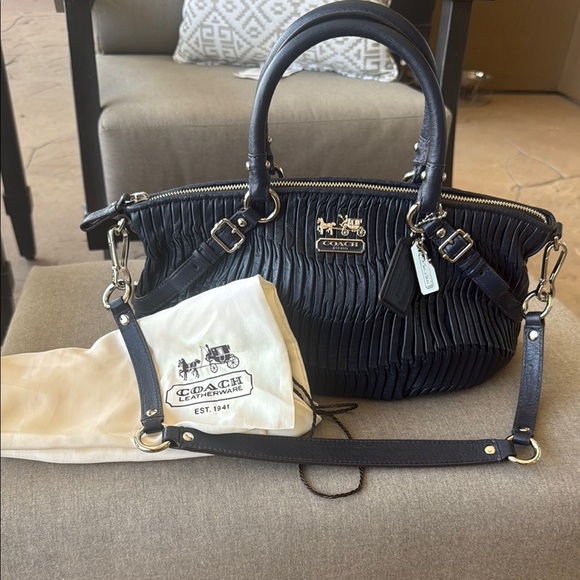 NWT LTD EDITION COACH LARGE 15947 MADISON SOPHIA GATHERED NAVY LEATHER SATCHEL - Picture 1 of 10